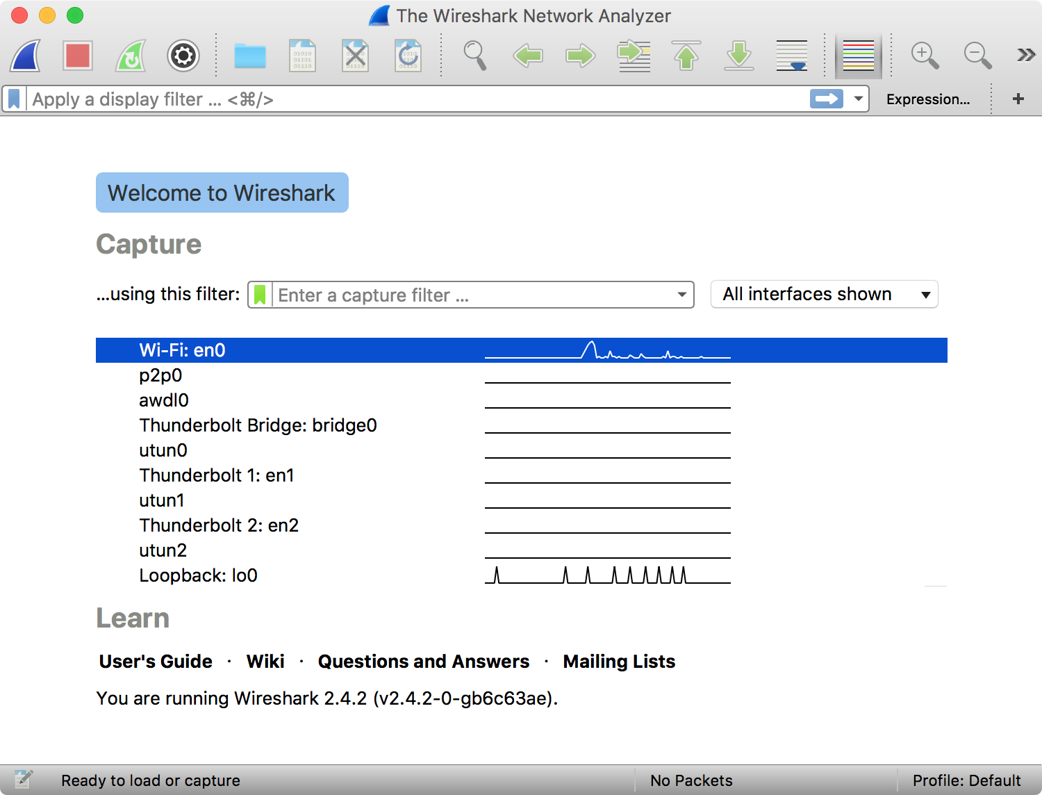 Screenshot of Wireshark on MacOS